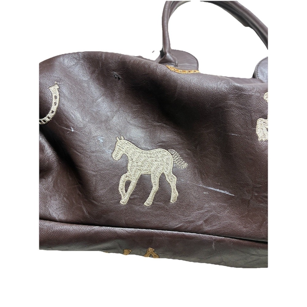Braciano Purse Brown Faux Leather Embroidered Horses Western Vintage Bag *flaws - Picture 11 of 16